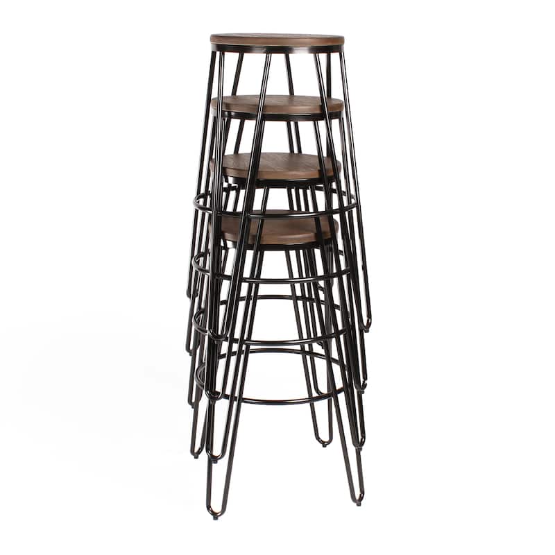 Carbon Loft Hall Wood and Metal Bar Stools (Set of 4)