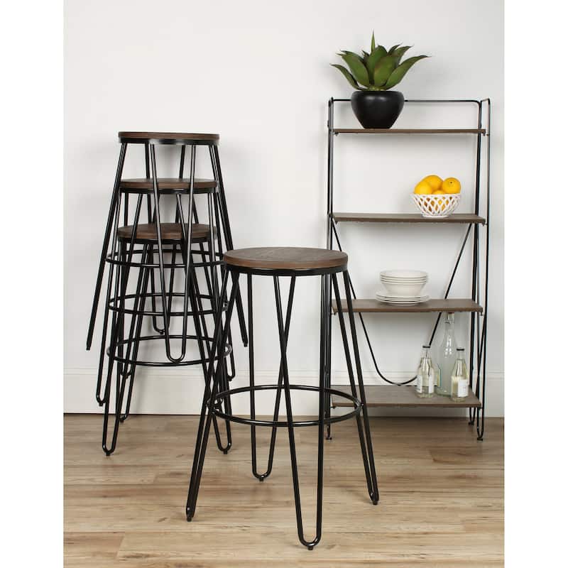 Carbon Loft Hall Wood and Metal Bar Stools (Set of 4)