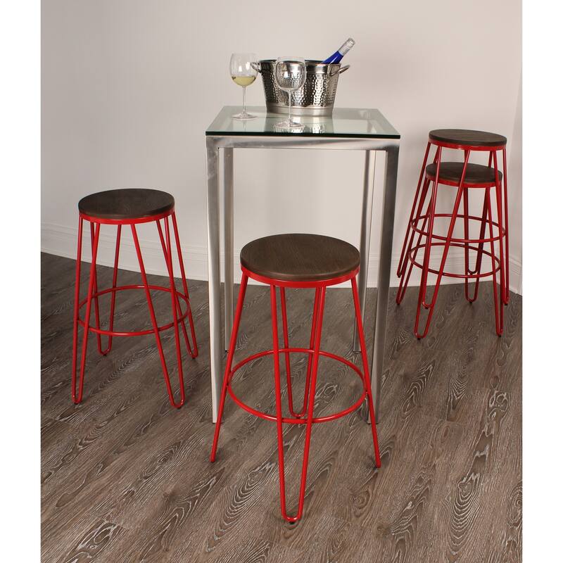 Carbon Loft Hall Wood and Metal Bar Stools (Set of 4)