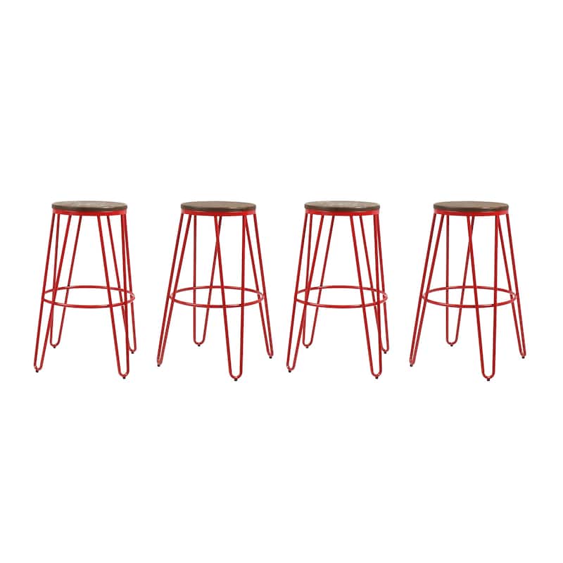 Carbon Loft Hall Wood and Metal Bar Stools (Set of 4)