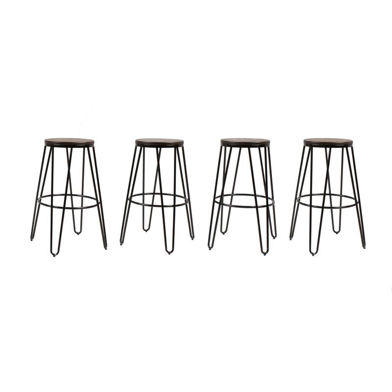 Carbon Loft Hall Wood and Metal Bar Stools (Set of 4)