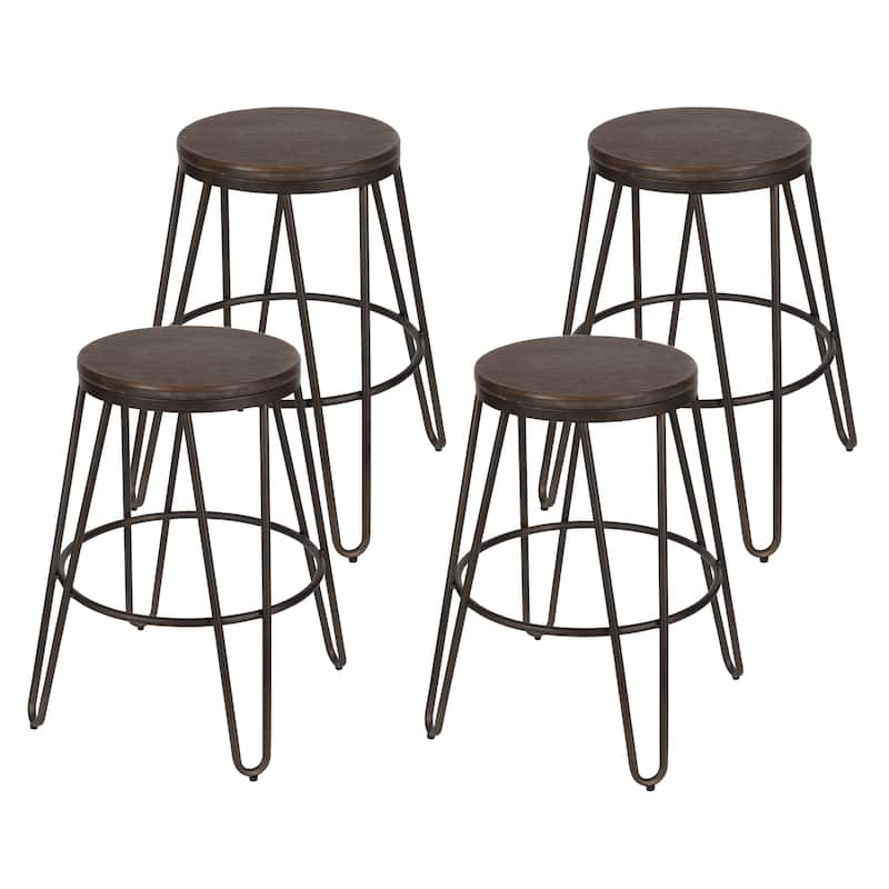 Carbon Loft Hall Wood and Metal Bar Stools (Set of 4) - Black/Grey - Counter Height/Counter height/Bar Height