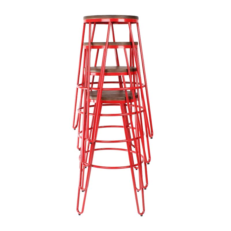 Carbon Loft Hall Wood and Metal Bar Stools (Set of 4)