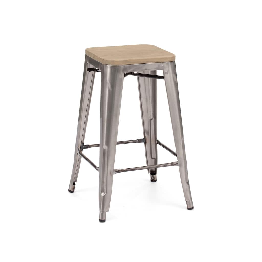 Amalfi Gunmetal Light Elm Wood Steel Counter Stool 26-inch (Set of 4) - tan