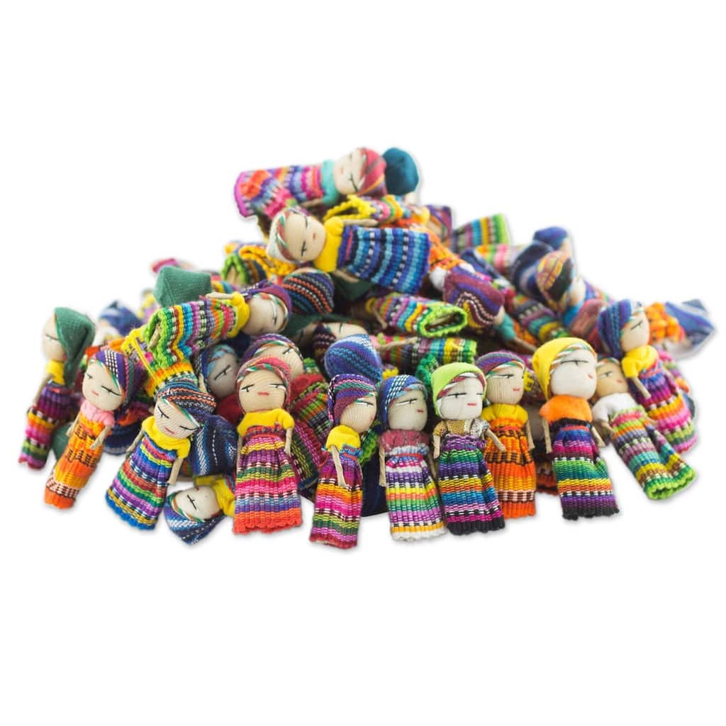 NOVICA Handmade Cotton Worry Doll Clan Figurines, Set of 100 (Guatemala)