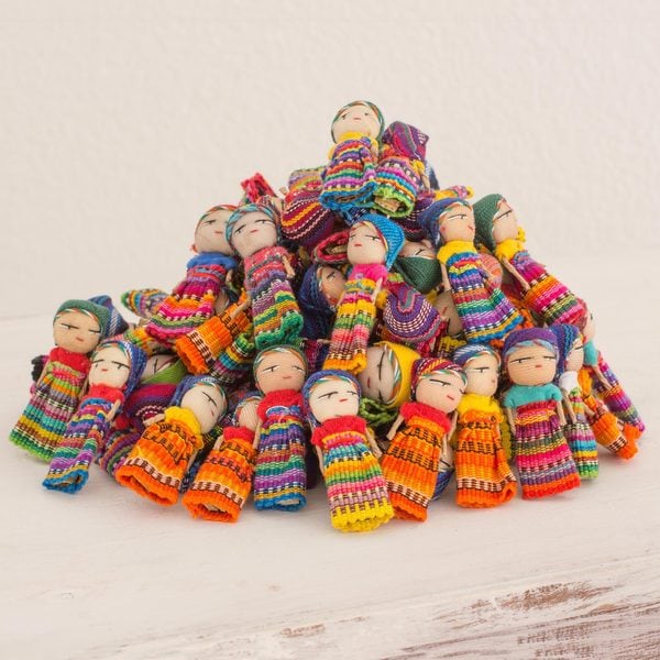 Set of 100 Handmade Cotton 'The Worry Doll Clan' Figurines (Guatemala)