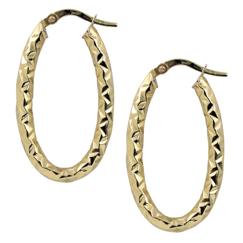 Fremada Italian 14k Gold 3-mm Diamond-cut Oval Hoop Earrings (yellow gold or white gold)