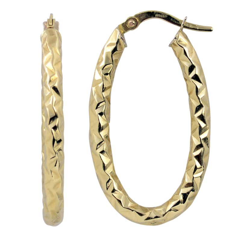Fremada Italian 14k Gold 3-mm Diamond-cut Oval Hoop Earrings (yellow gold or white gold)