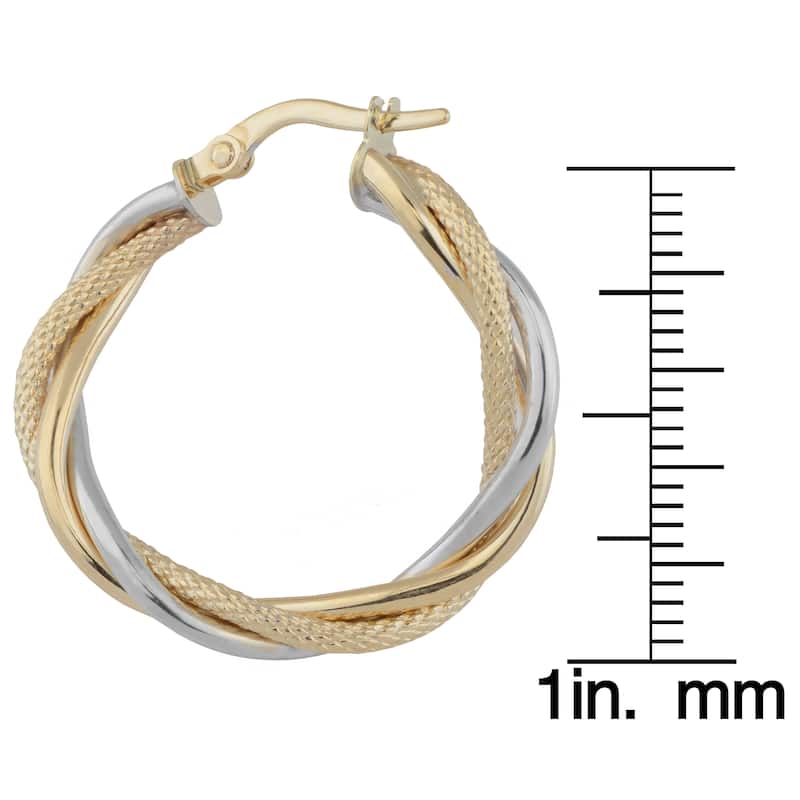 Fremada 14k Two-Tone Gold 3x20-mm Interwoven Twist Hoop Earrings