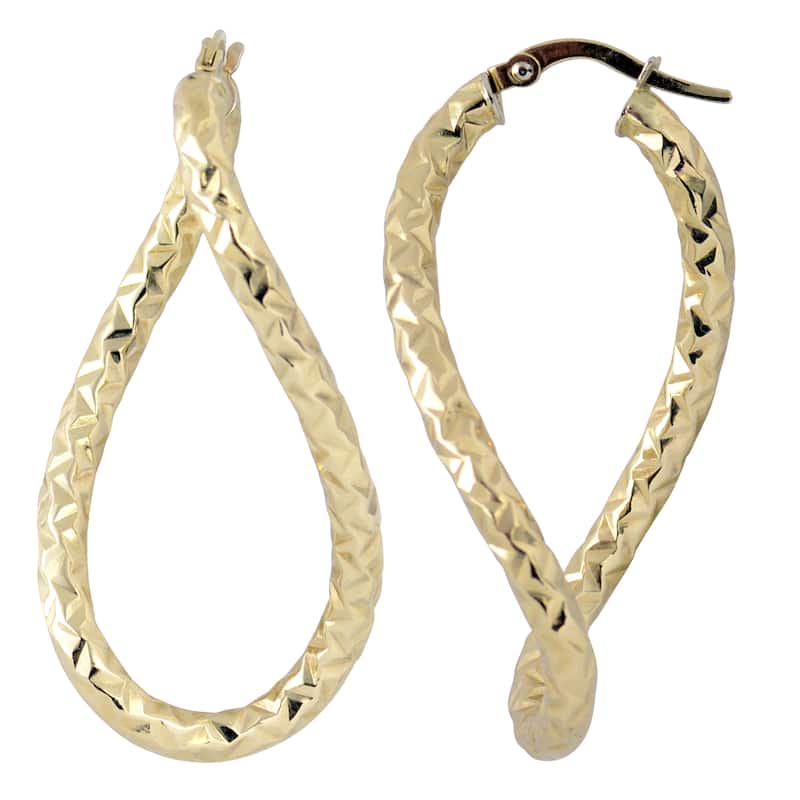Fremada Italian 14k Gold Diamond-cut Twist Oval Hoop Earrings (yellow gold or white gold)
