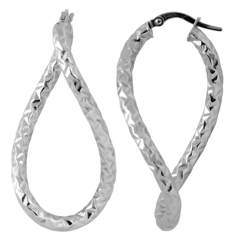 Fremada Italian 14k Gold Diamond-cut Twist Oval Hoop Earrings (yellow gold or white gold)