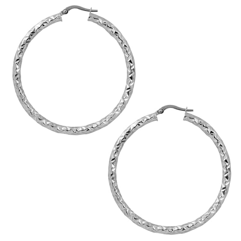 Fremada Italian 14k Gold 3x40-mm Diamond-cut Round Hoop Earrings (yellow gold or white gold)