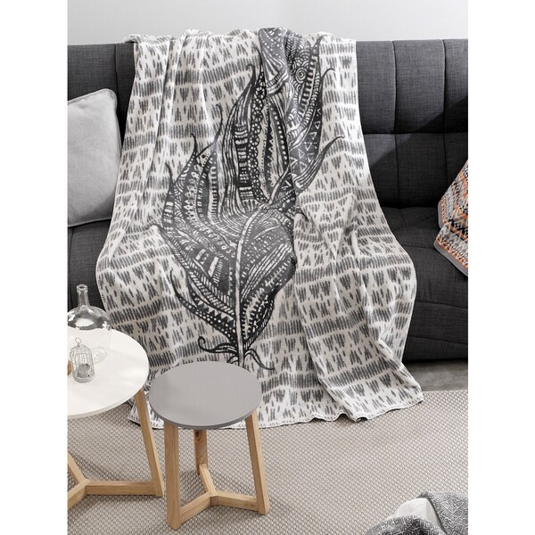 IBENA Heinola Feather Grey/Ivory Cotton Blend Reversible Throw