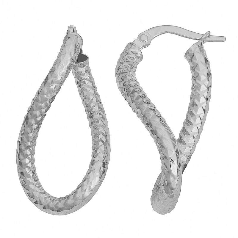 Fremada Italian 14k Gold Diamond-Cut Twist Oval Hoop Earrings (yellow gold or white gold)