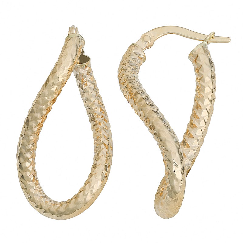 Fremada Italian 14k Gold Diamond-Cut Twist Oval Hoop Earrings (yellow gold or white gold)