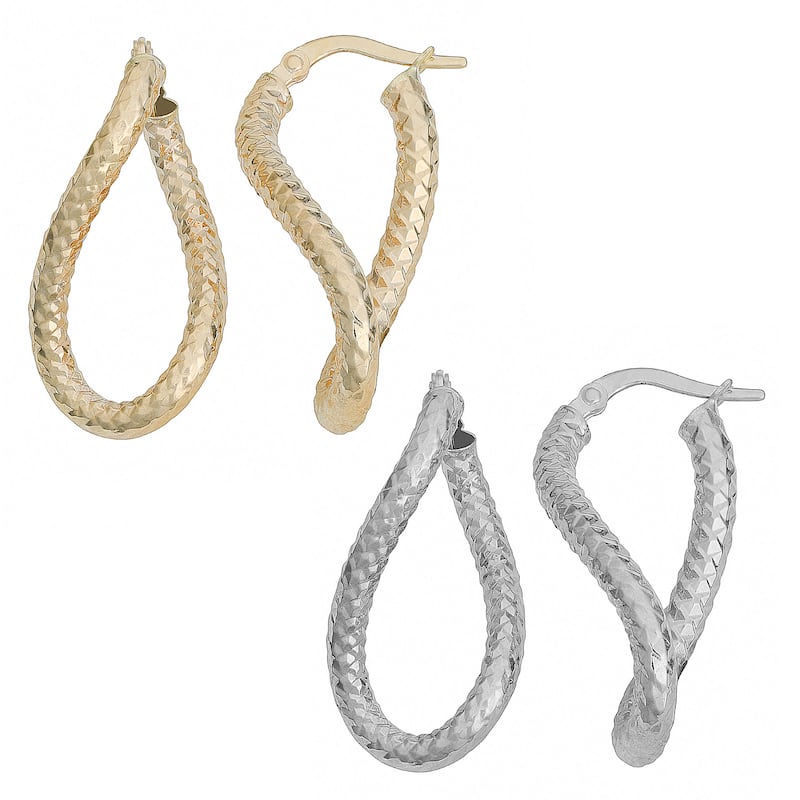Fremada Italian 14k Gold Diamond-Cut Twist Oval Hoop Earrings (yellow gold or white gold)