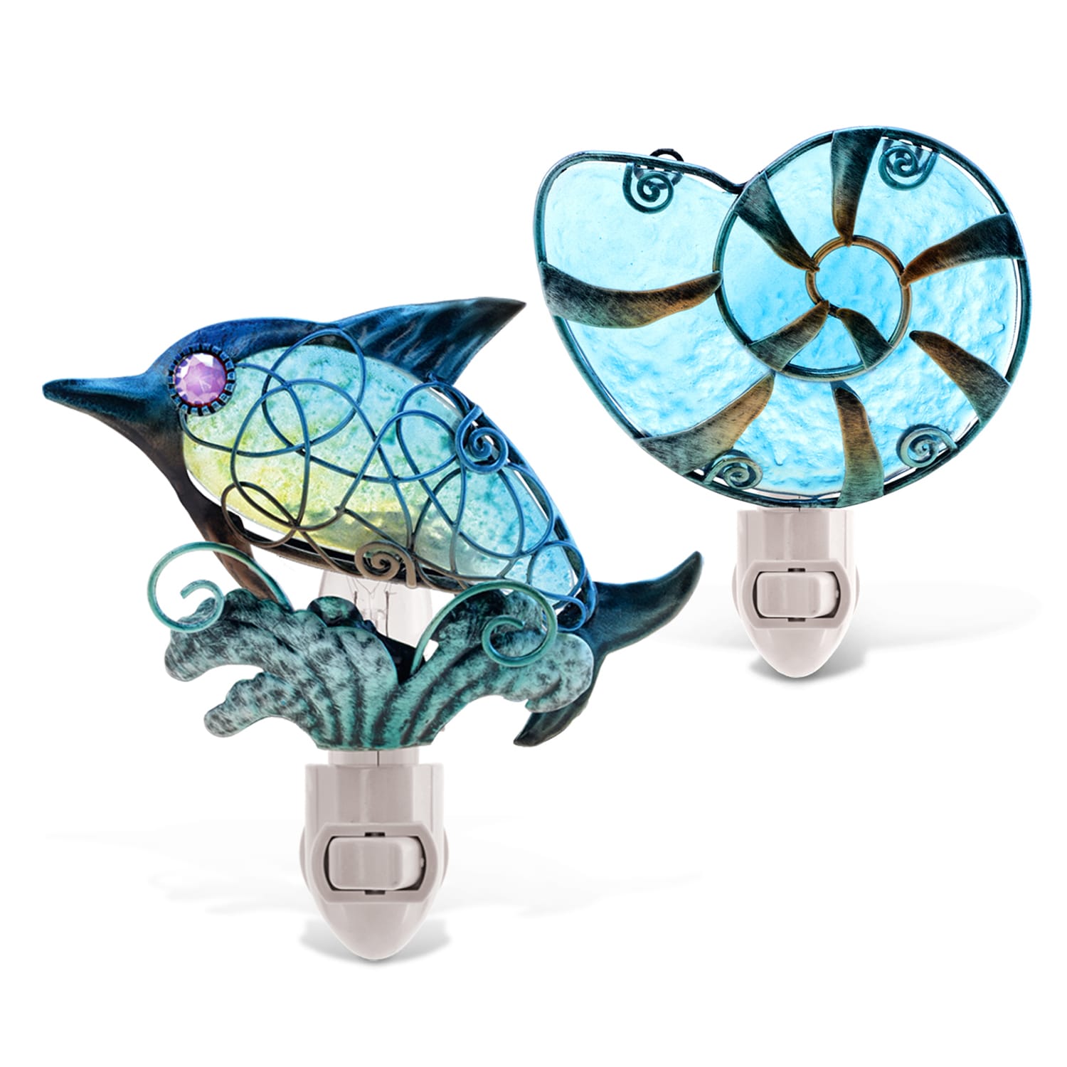 Puzzled Inc Blue Dolphin and Shell Night Light Set