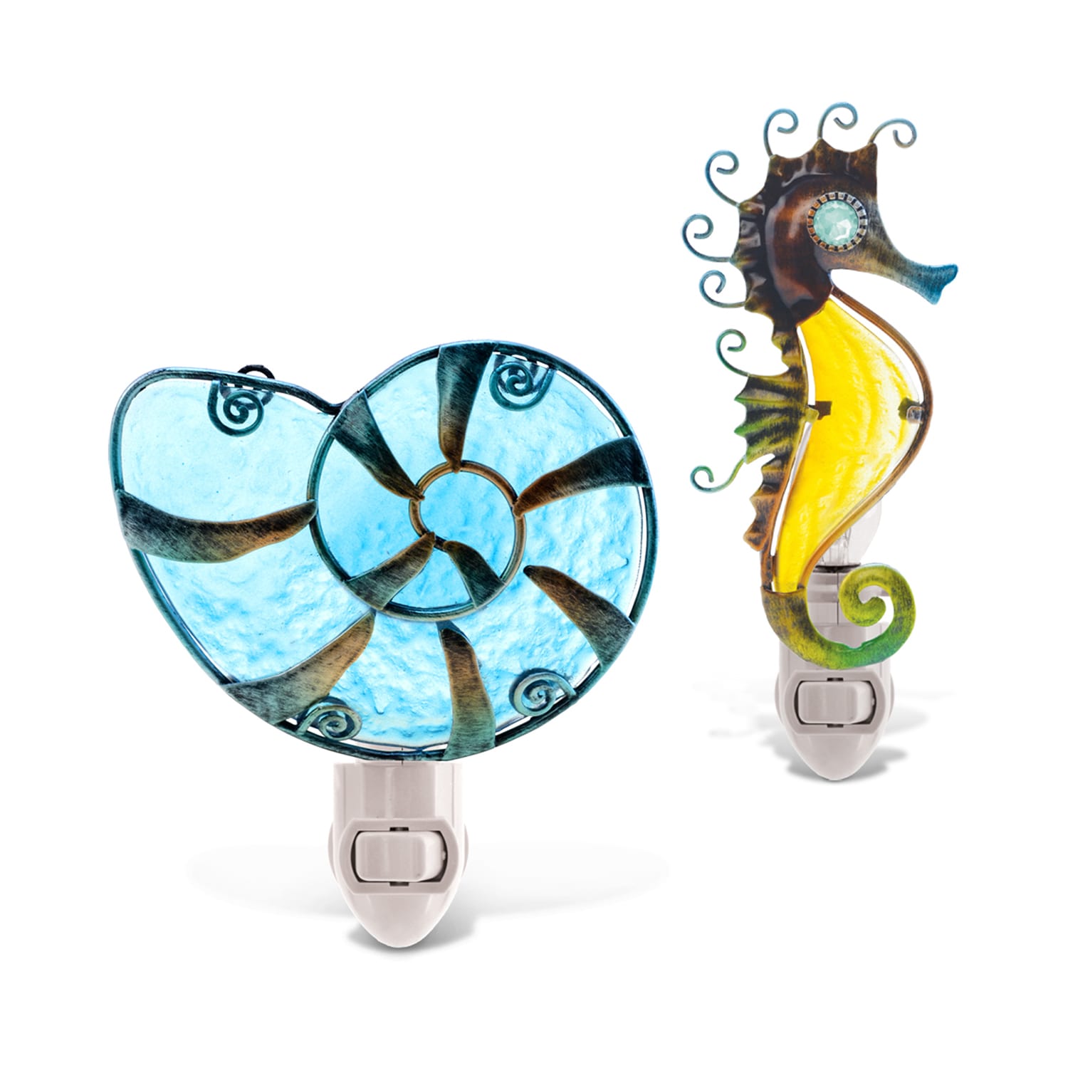 Puzzled Sea Horse and Shell Night Lights
