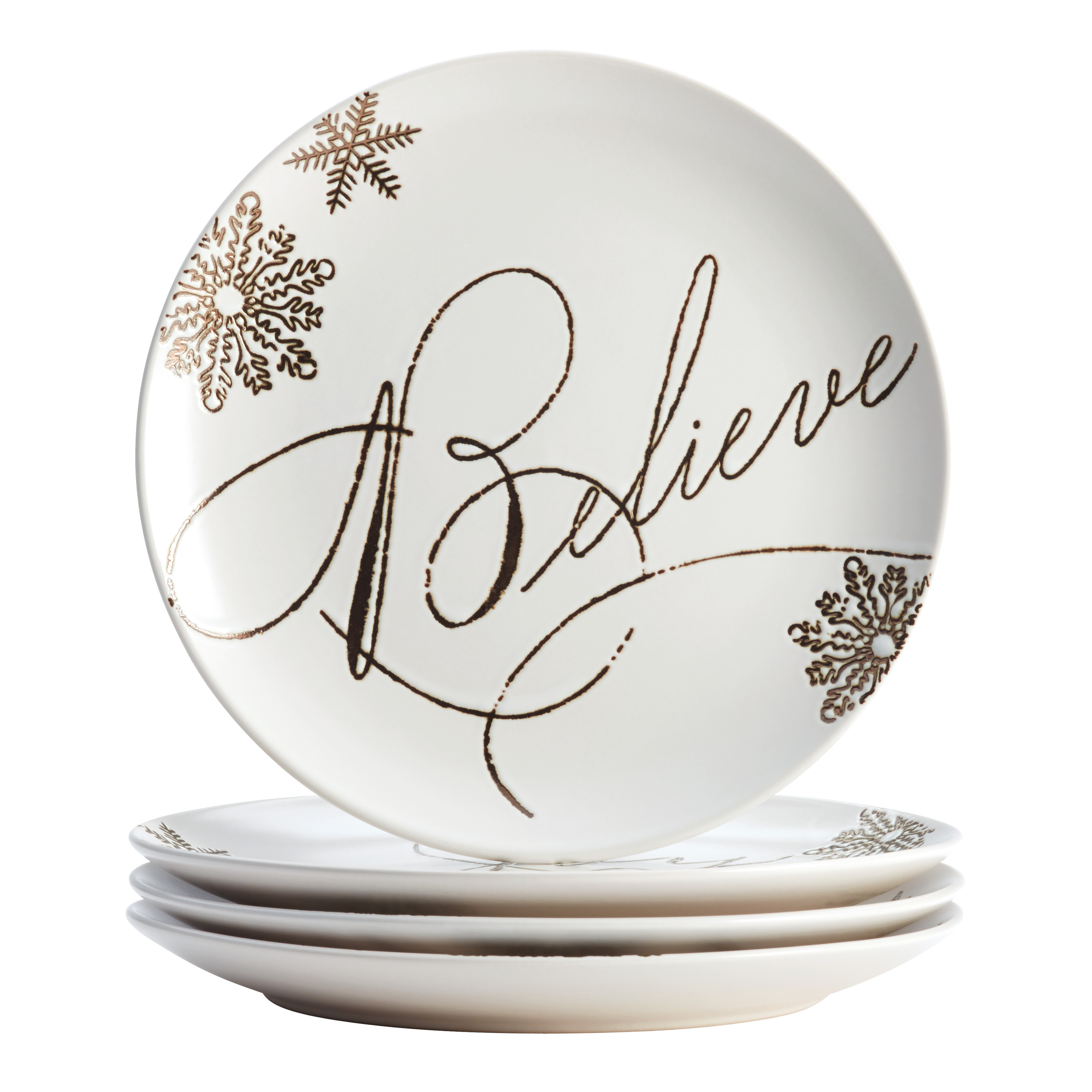 Paula Deen R Dinnerware Stoneware Holiday Salad Dessert Plate Set 4 Piece Winter Charm Pattern Cream Overstock 12414120