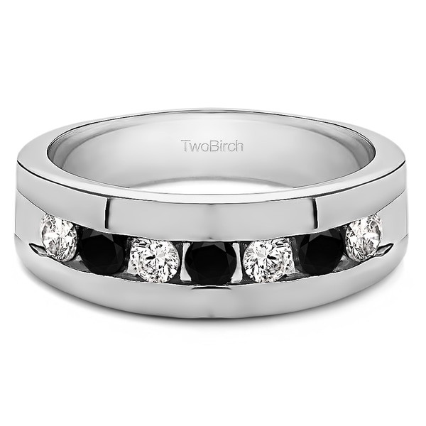 TwoBirch Sterling Silver High Polish Mens Ring with One Round Stone with Cubic Zirconia 0.25 ct. tw.