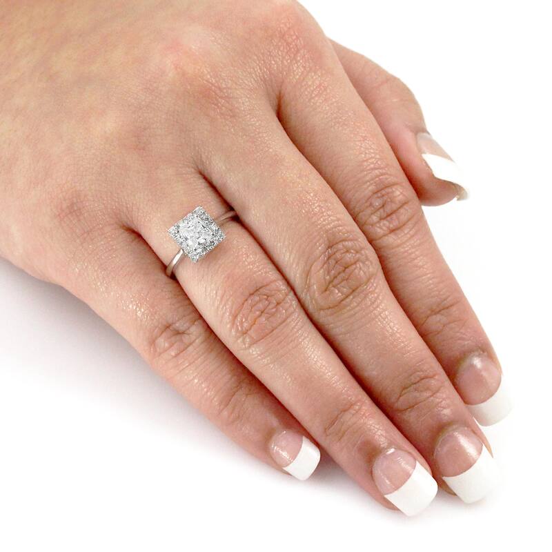 Auriya Platinum 1/2ctw Princess-cut Halo Diamond Engagement Ring (I-J, I1-I2)