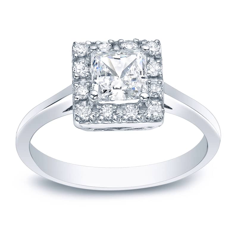 Auriya Platinum 1/2ctw Princess-cut Halo Diamond Engagement Ring (I-J, I1-I2)