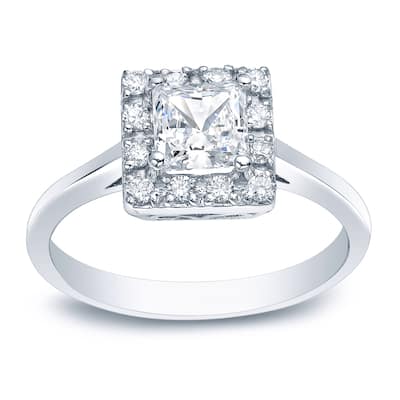 Auriya Platinum 1/2ctw Princess-cut Halo Diamond Engagement Ring (I-J, I1-I2)