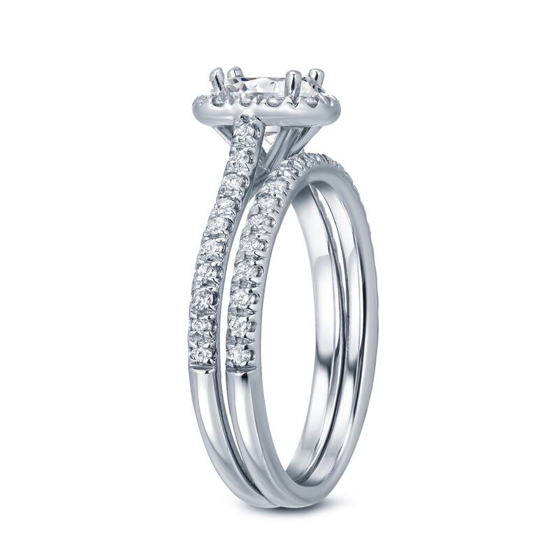 Auriya Platinum 1 carat TW Radiant-cut Halo Diamond Engagement Ring Set