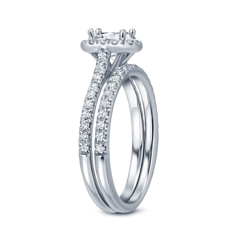 Auriya Platinum 1 carat TW Emerald-cut Halo Diamond Engagement Ring Set