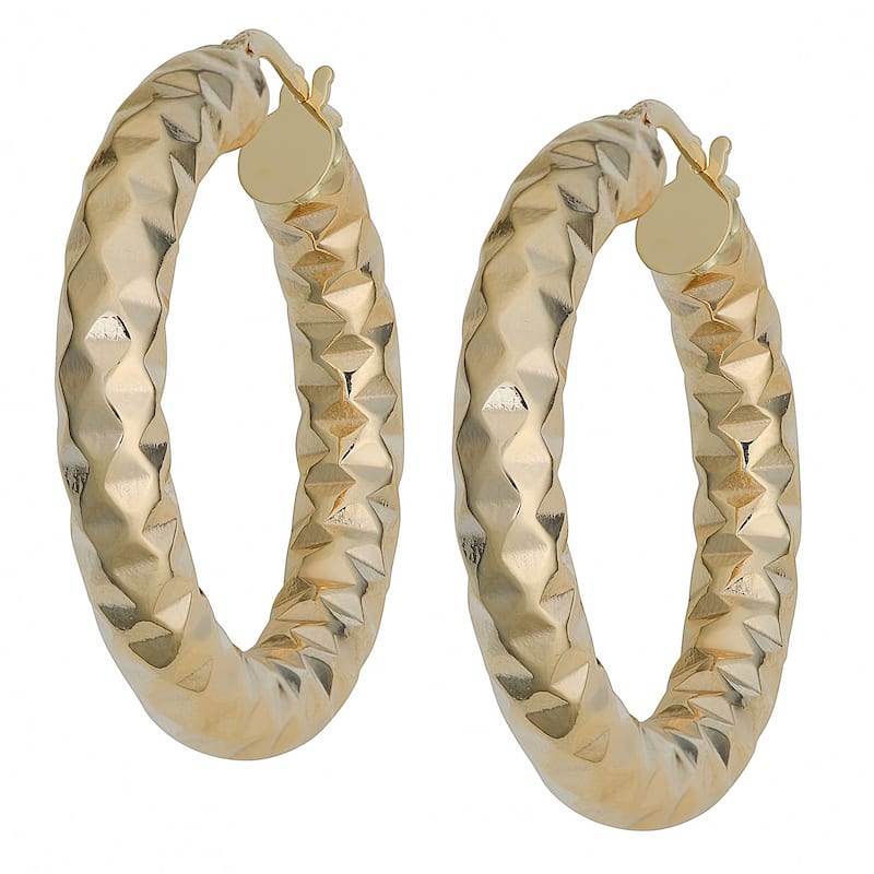 Fremada Italian 14k Yellow Gold 5x25-mm Diamond-cut Bold Round Hoop Earrings