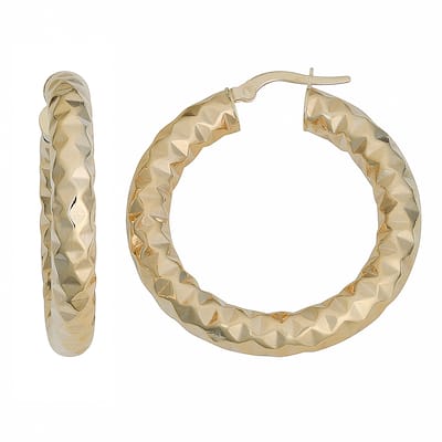 Fremada Italian 14k Yellow Gold 5x25-mm Diamond-cut Bold Round Hoop Earrings