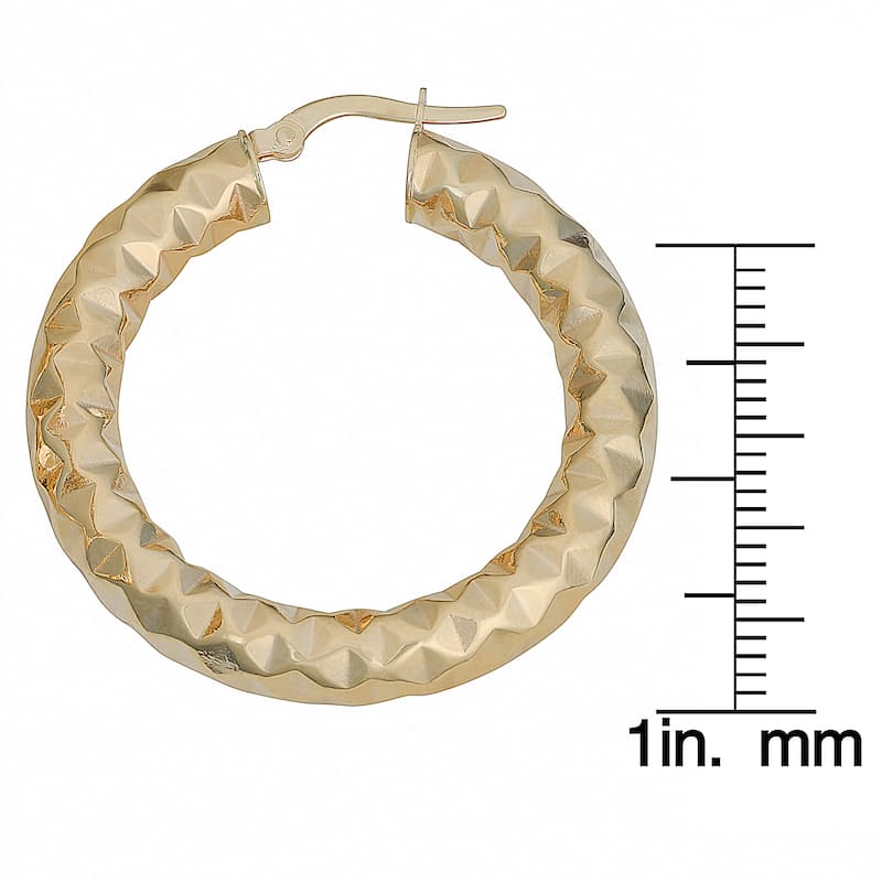 Fremada Italian 14k Yellow Gold 5x25-mm Diamond-cut Bold Round Hoop Earrings