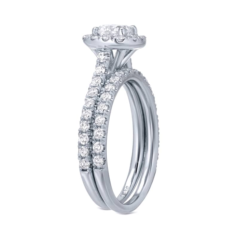 Auriya Platinum 1 carat TW Cushion-cut Halo Diamond Engagement Ring Set