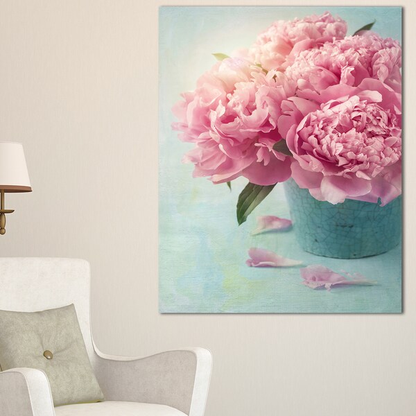 Pink Peony Flowers in Vase - Large Floral Wall Art Canvas - Blue - Free ...