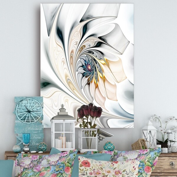 White Stained Glass Floral Art - Large Floral Wall Art Canvas