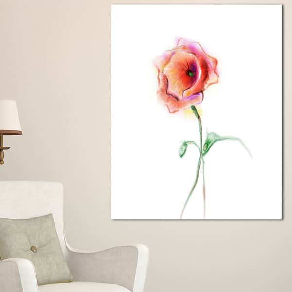 Red Poppy Flower with Green Leaves - Large Flower Canvas Wall Art ...