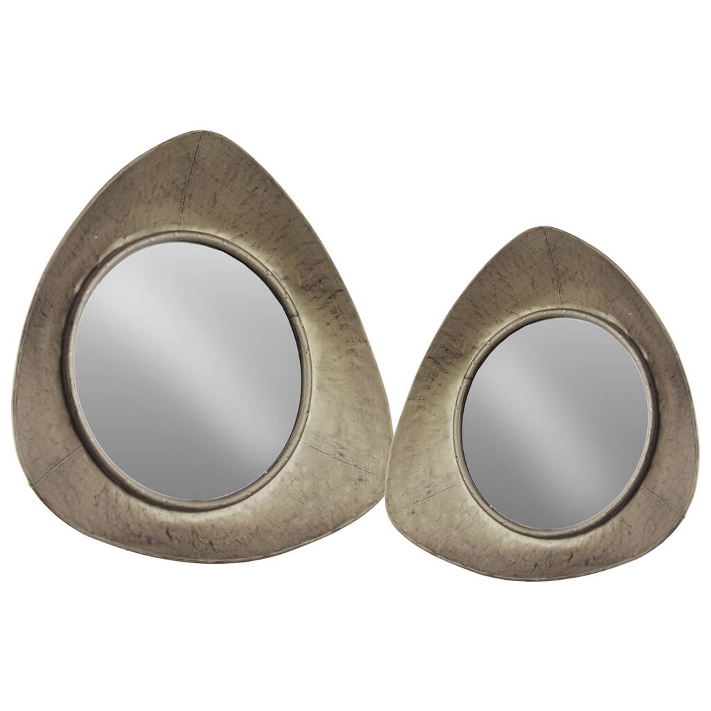 Metallic Silver Finish Metal with Concave Reuleaux Triangle Frame Wall Mirror, Set of Two