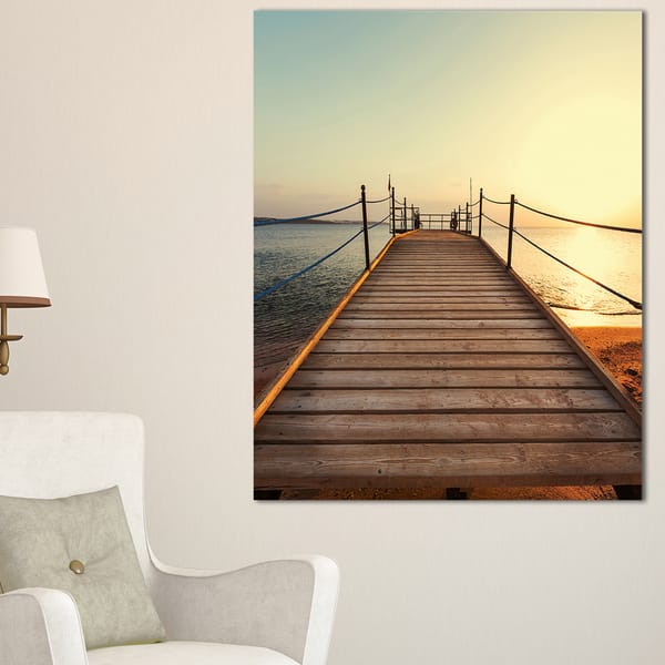 Strong Wooden Boardwalk Into Sea - Large Sea Bridge Canvas Art Print 