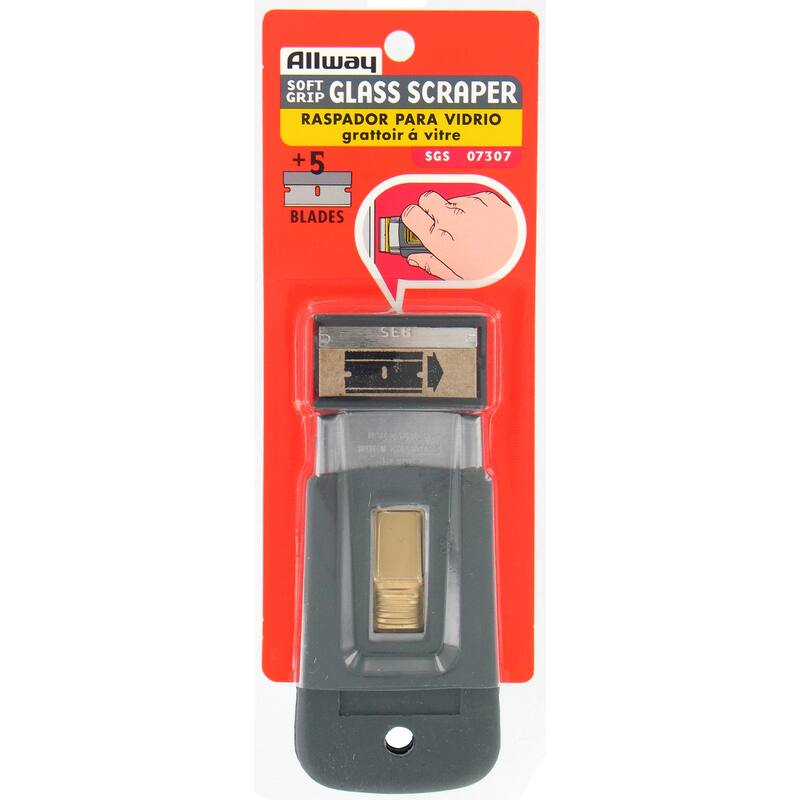 Allway Tools SGS Soft Grip Safety Glass Scraper With 5 Blades - Grey