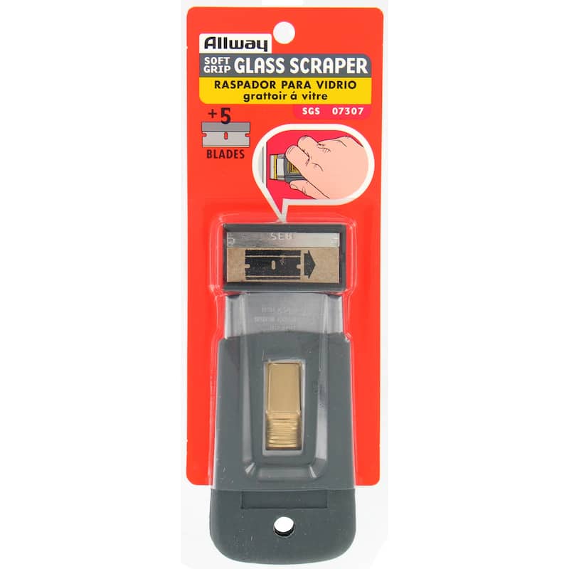 Allway Tools SGS Soft Grip Safety Glass Scraper With 5 Blades - Grey