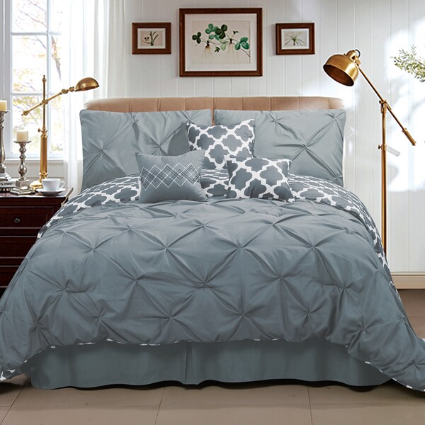 Taylor Pinch Pleat Solid To Reversible Lattice Print 7-piece Comforter Set