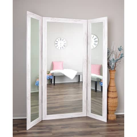 BrandtWorks White Washed Full Body Trifold Dressing Mirror - oyster cream