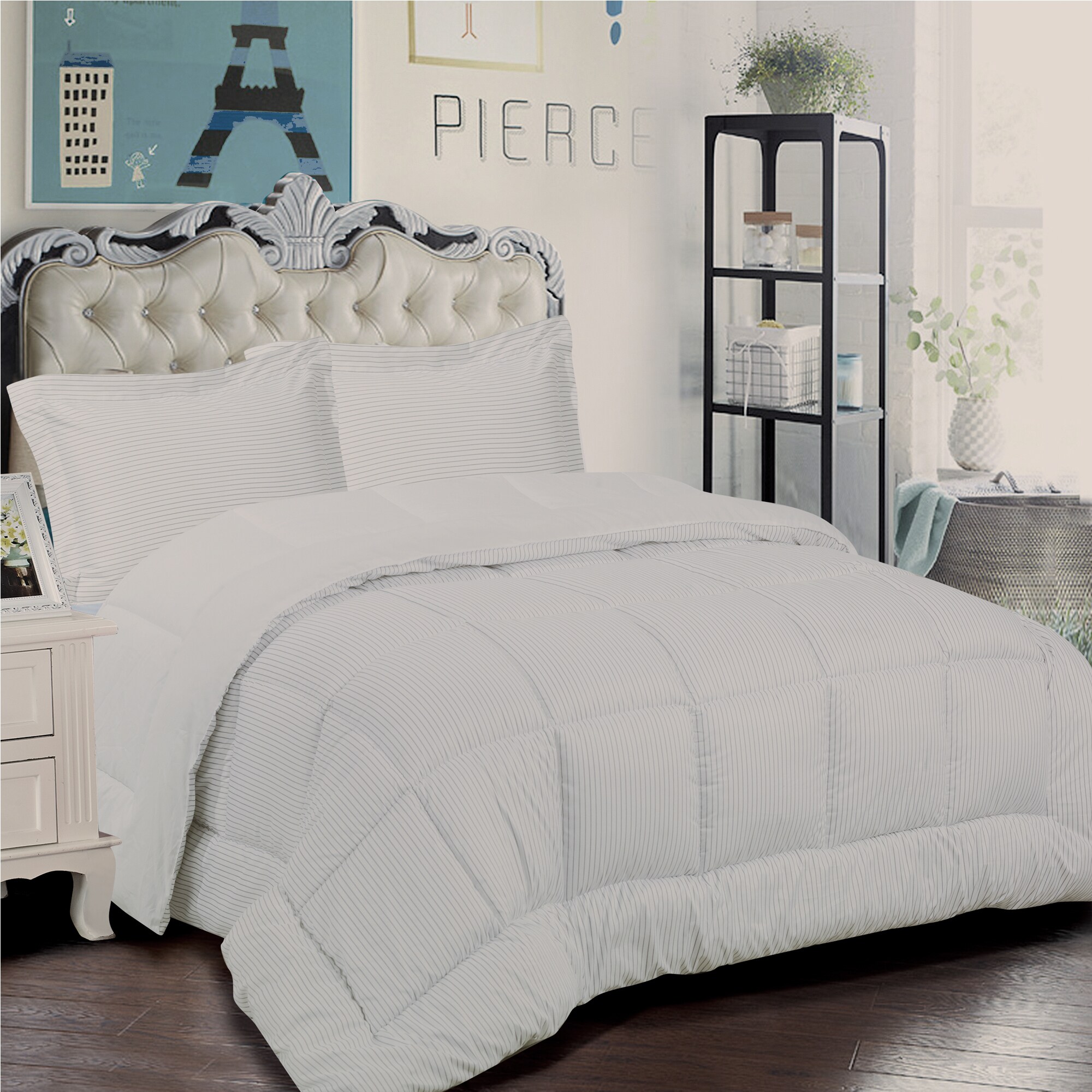 Shop Loft Collection 3 Piece Modern Pinstripe Comforter Set Free