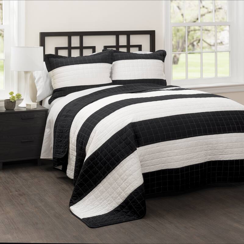 Lush Decor Stripe 3-piece Quilt Set - Black - Full - Queen