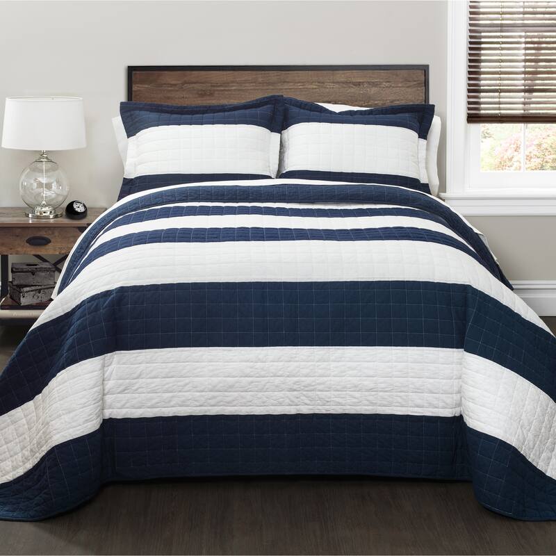 Lush Decor Stripe 3-piece Quilt Set - Navy - Queen/Full - Queen/Full