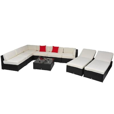 Outsunny 9 Piece Outdoor Patio PE Rattan Wicker Sofa Sectional Furniture Set with a Stylish Contemporary Style