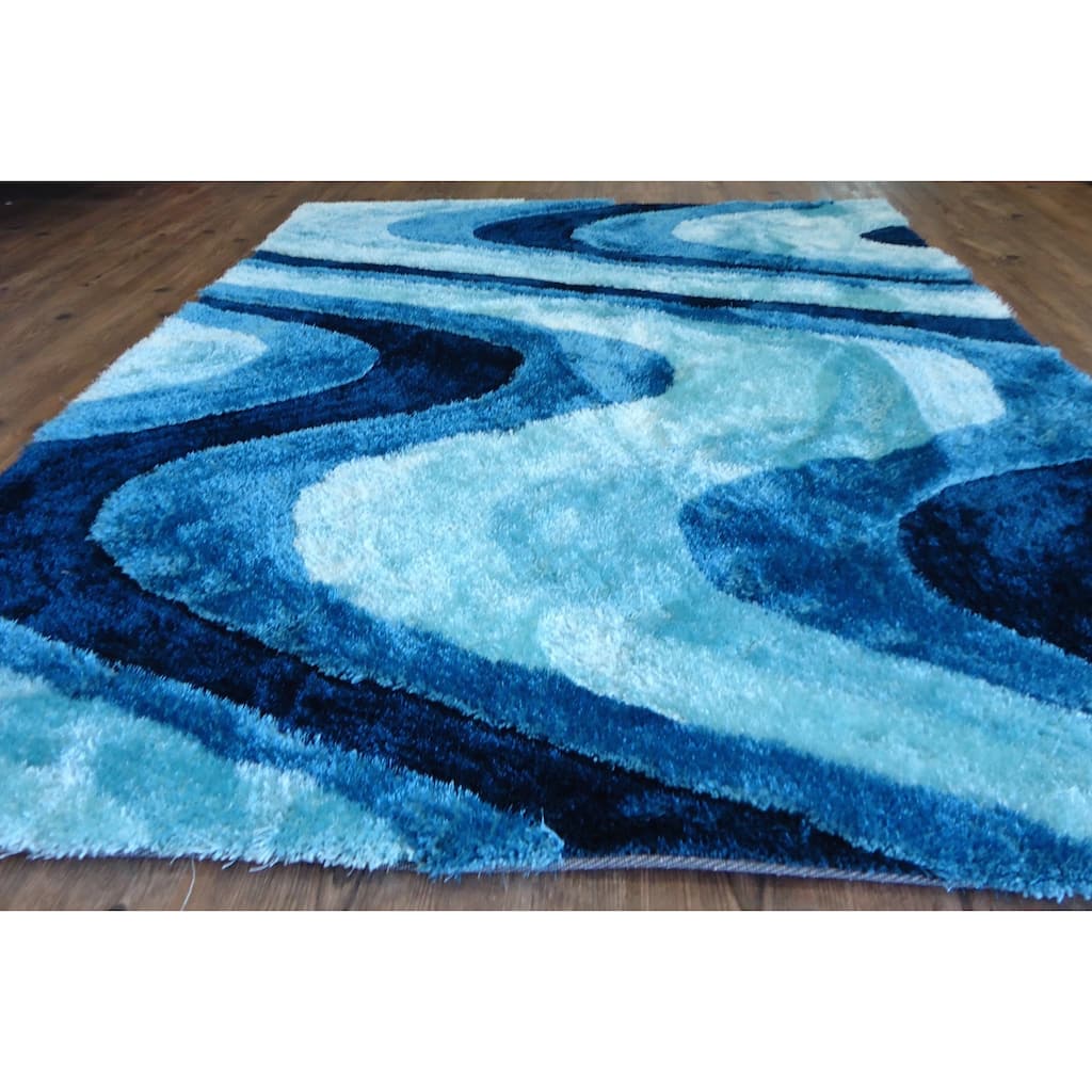 Hand-tufted Electric Blue Wave Shag Rug - 8' x 11'