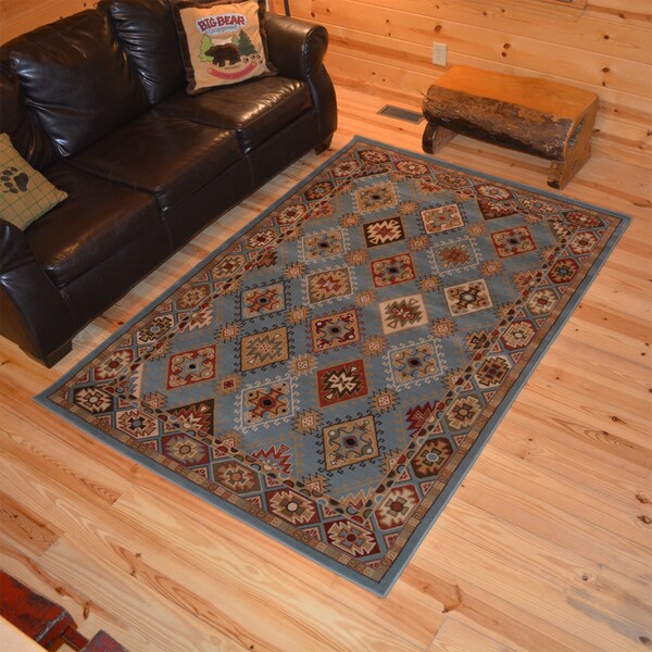 Rustic Lodge Southwestern Desert Ice Cabin Blue Area Rug 7 10 X 9