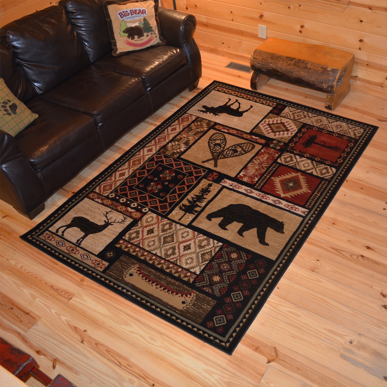 Rustic Lodge Bear Moose Deer Cabin Multi Black Area Rug 5 3 Rustic Lodge Bear Moose Deer Cabin