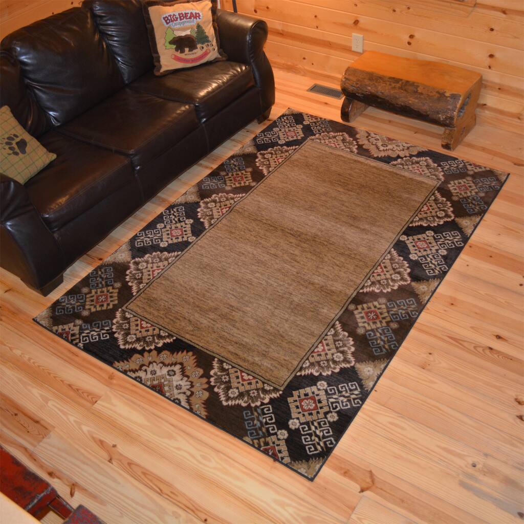 Lodge King Tapestry Black Rustic Bordered Area Rug